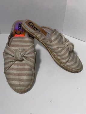 Circus by Sam Edelman Luciana Tan Stripe Slip On Mule Flats Shoes Size 7.5